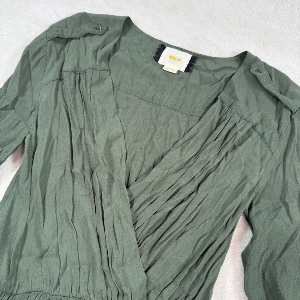 Maeve‎ Anthropologie Olive Green Surplice Utility Dress Long Sleeve Small